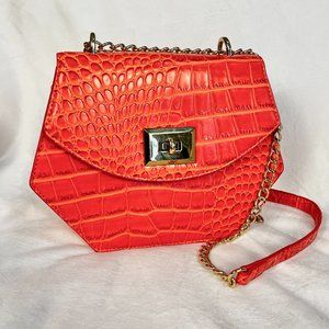 Snob Essentials Orange Faux Snakeskin Crossbody Purse